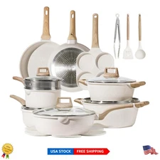 21-Piece Nonstick White Granite Cookware Set - Induction Compatible Elegance