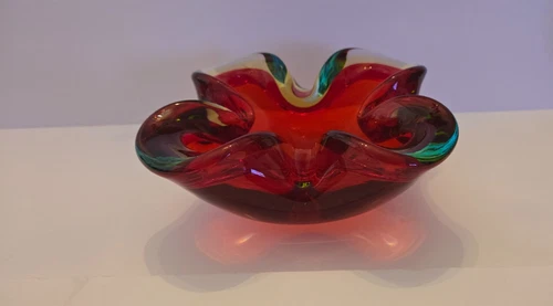 Murano Sommerso Art Glass Ashtray Dish 6 Red Vintage
