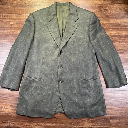 Corneliani, Vintage Corneliani Sports Coat Men’s 46L Green Plaid Silk Wool Blazer Italy