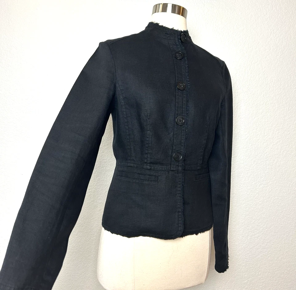 MICHAEL Michael Kors Jacket Womens Size 4 Black 100% Linen Blazer Button Pockets - Image 2 of 4