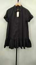 Quince Women 100% Organic Cotton Poplin Short Sleeve Ruffle Shirt Dress Black XS