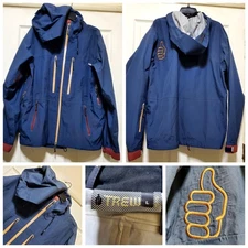 Trew Gear Jacket Mens Large Blue Hooded Waterproof Ski Snowboard Shell Pit Zips