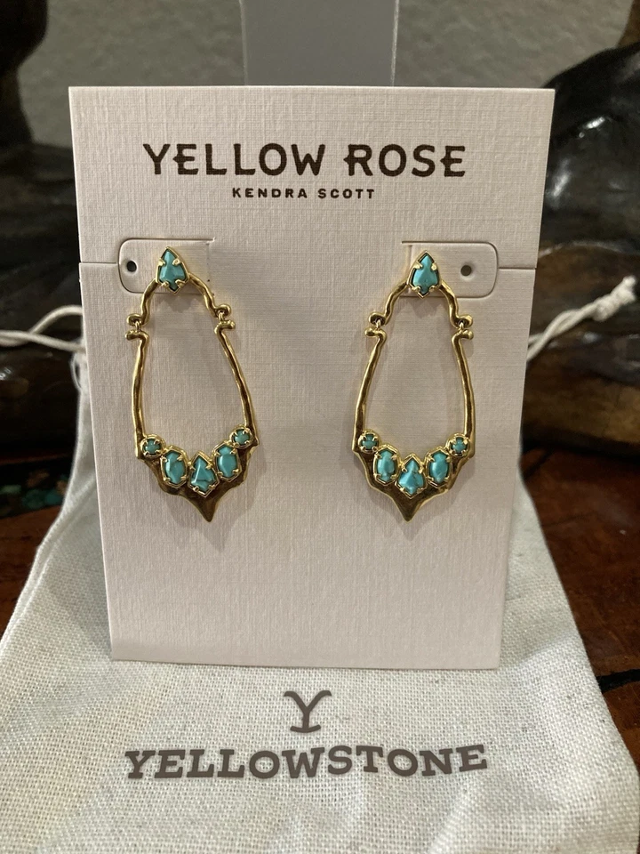 Pendientes Kendra Scott Amarillo Rosa Montana Turquesa Vintage Magnesita Oro Nuevos con Etiquetas Foto 2 de 3