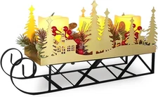 Christmas Sleigh Table Centerpieces Decorations, Xmas Gold Cut-Out Tree Sleigh L