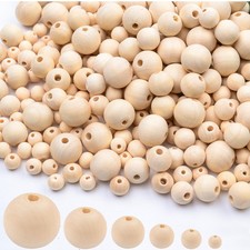 Wooden Beads for Craft 6 Size Loose Wooden Bead Set round Unfinished Wood Beads