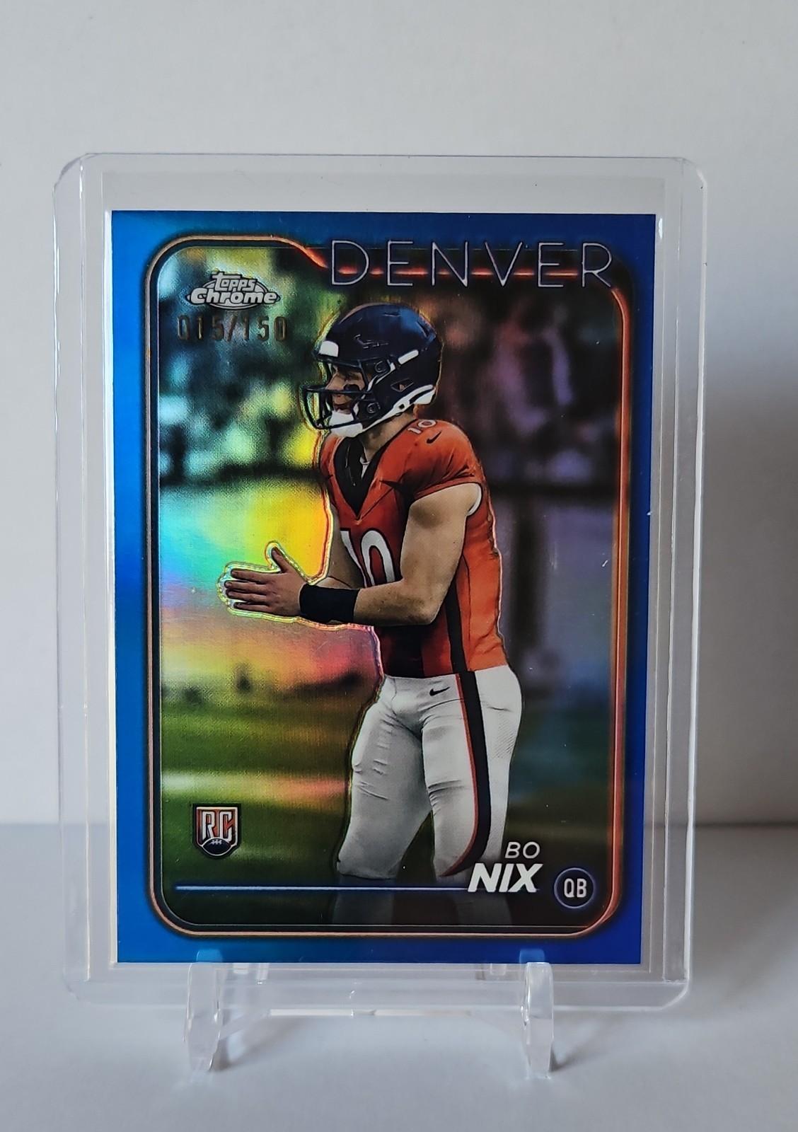 2024 Topps Chrome - Rookies Bo Nix #206 Blue Refractor /150 (RC)