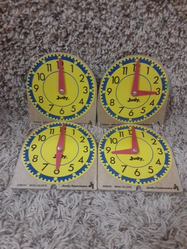 Lot of 4 Judy/Instructo Mini-Clocks, #209041, Stiff Paperboard Not Plastic, Used