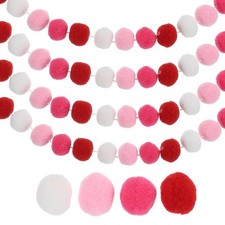 4Pcs 26Ft Pom Pom Garland Decorations, Pink/White/Rose Red