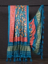 Silk Gaji Dupatta Digital Print Ethnic Wear Shawl Wrap with Tassels