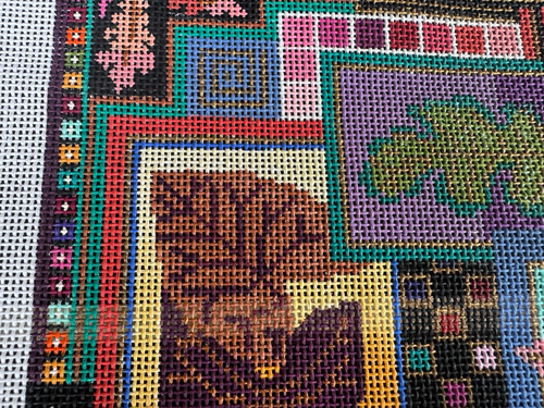 Mindy Handpainted Needlepoint Canvas Dark Leaves #40 8" Sq Image 16 Ct Vintage - Picture 7 of 12