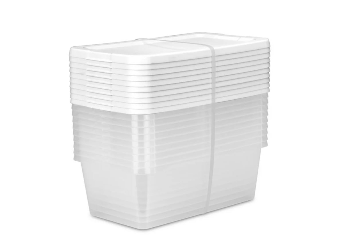 6 Quart Clear Storage Bins with White Lids - Set of 10