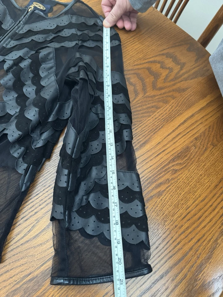 Robert Cavalli Cavalli Class Black  Leather Tulle Jacket It 44 - Image 4 of 4