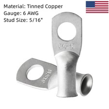 8PCS 6AWG Cable Lug 5/16" Stud Ring Battery Terminals Tinned Copper Connector US