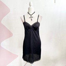 Vintage Black Lace Slip Dress Y2K 2000s Coquette Fairy Grunge Small