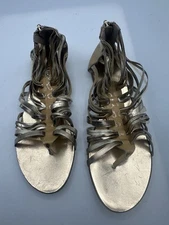 Jimmy Choo Chaya Beige Patent Gold Leather Gladiator Sandals EU 36.5/6