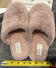 Catherine Malandrino Women s Faux Fur House Slippers Pink L 9/10 Comfort NEW
