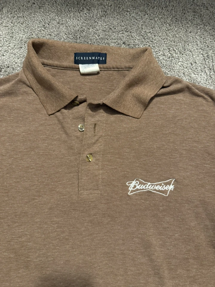 Camisa de uniforme polo Budweiser vintage - logotipo bordado grande - marrón - de colección Foto 2 de 4