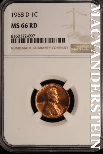1958-D Lincoln Wheat Cent - NGC MS 66 RD - Brilliant Uncirculated  #SLE108