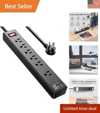 6Ft Surge Protector Power Strip with 1680 Joules Protection - 6 AC USB Ports