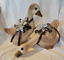 Vintage 1985 Scioto Ceramic Ducks Set Of 2 Farm Country Geese Brown Tan 80s Pair