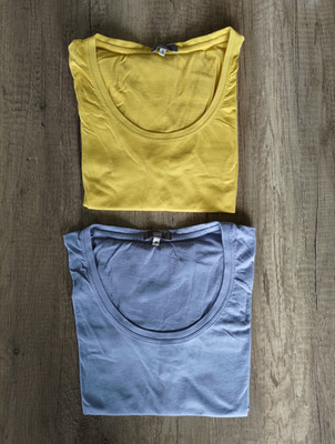 LIVING CRAFTS 2 T-Shirts Unisex Bio-Baumwolle Blau Gelb Größe M GOTS