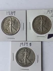1939  P-D-S  Walking Liberty Half Dollars 90% **SILVER** 3 US Coins, 50c