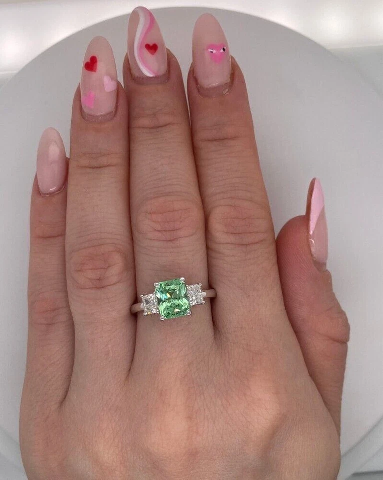 Trilogy Wedding Ring 2.98 Ct Real Lab Created Garnet Diamond Fine 18k White Gold - Image 4 of 4