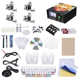 Complete Tattoo Kit 4 Machine 40 Inks Power Supply Gun Needle Grip Tip Tube