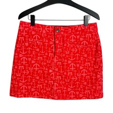 Vineyard Vines Coral Red Fine Corduroy Nautical Theme Print Skirt Womens Size 4