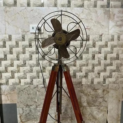 Antique Tripod Pedestal Floor Fan - Oscillating Rotating Vintage Decor Working