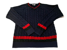 Authentic Gucci Cable-Knit Sweater Boy Kid 12 Navy Iconic Web Trim 100 Cotton