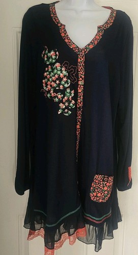 Joe Browns Gr. 18 marine/rot Blumen geriffelt Spitzensaum ausgefallen Jersey Cardigan