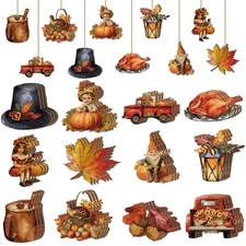 BBTO 36 Pcs Thanksgiving Wood Tree Ornaments Pumpkin Hanging Ornaments Vintag...