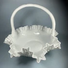 Vintage Fenton Art Glass Milk Glass Hobnail Ruffled Bride's Basket