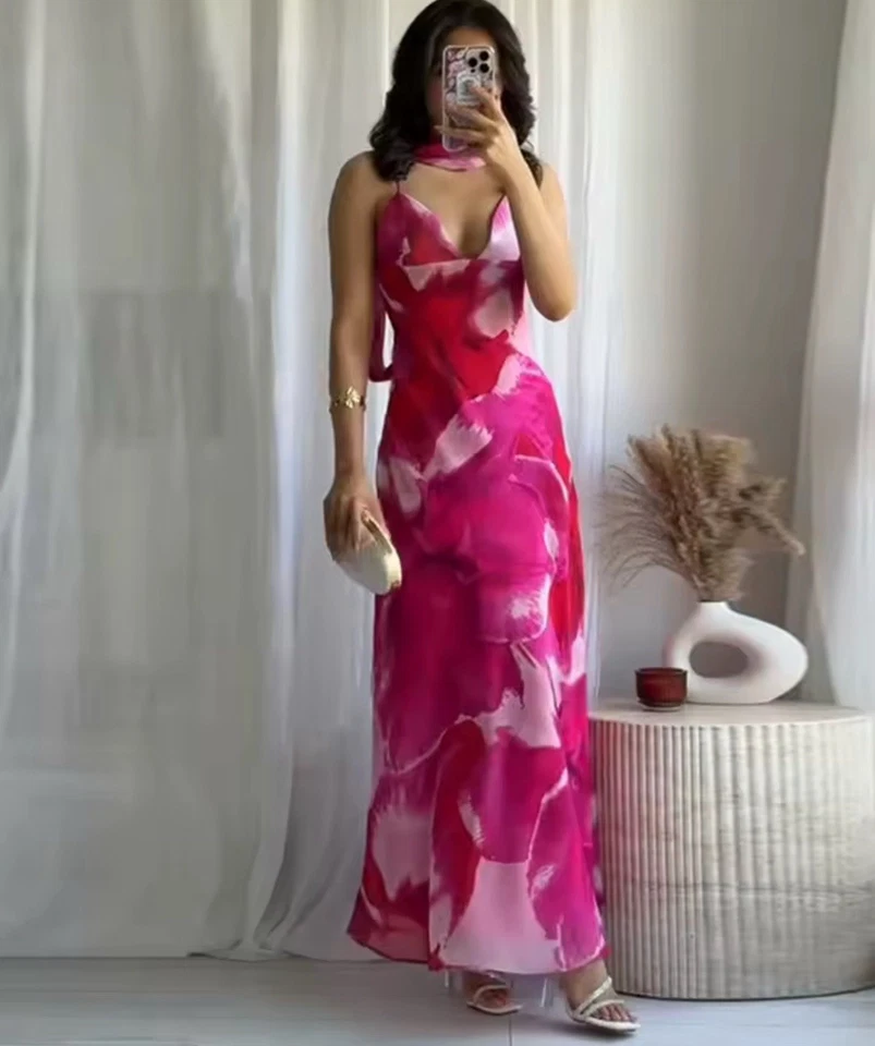 Zara Long Printed Floral Foulard Scarf Dress Pinks Size XXL 3322/307