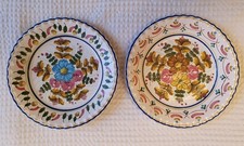 Vintage Spanish Majolica Wall Plates, Hand Painted Puente del Arzobispo Set of 2