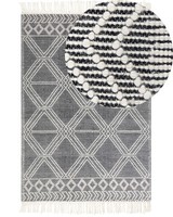Teppich Grau/ Weiß Aus Wolle 160 X 230 Cm Kurzflor Mit Fransen Modern Toprakkale