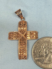 14K Yellow Gold Beautifully Cut Cross Pendant 1 1/2"