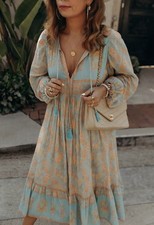 Spell And The Gypsy Juniper Boho Midi Dress Size XS Tassel Peach Generous