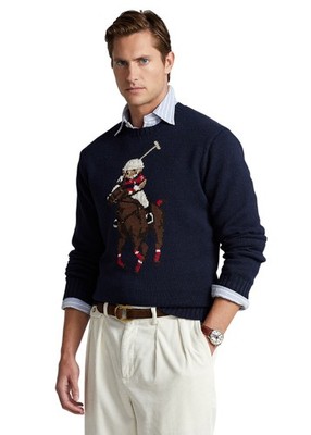 Polo Ralph Lauren Navy Cotton Linen Polo Player Bear & Big Pony