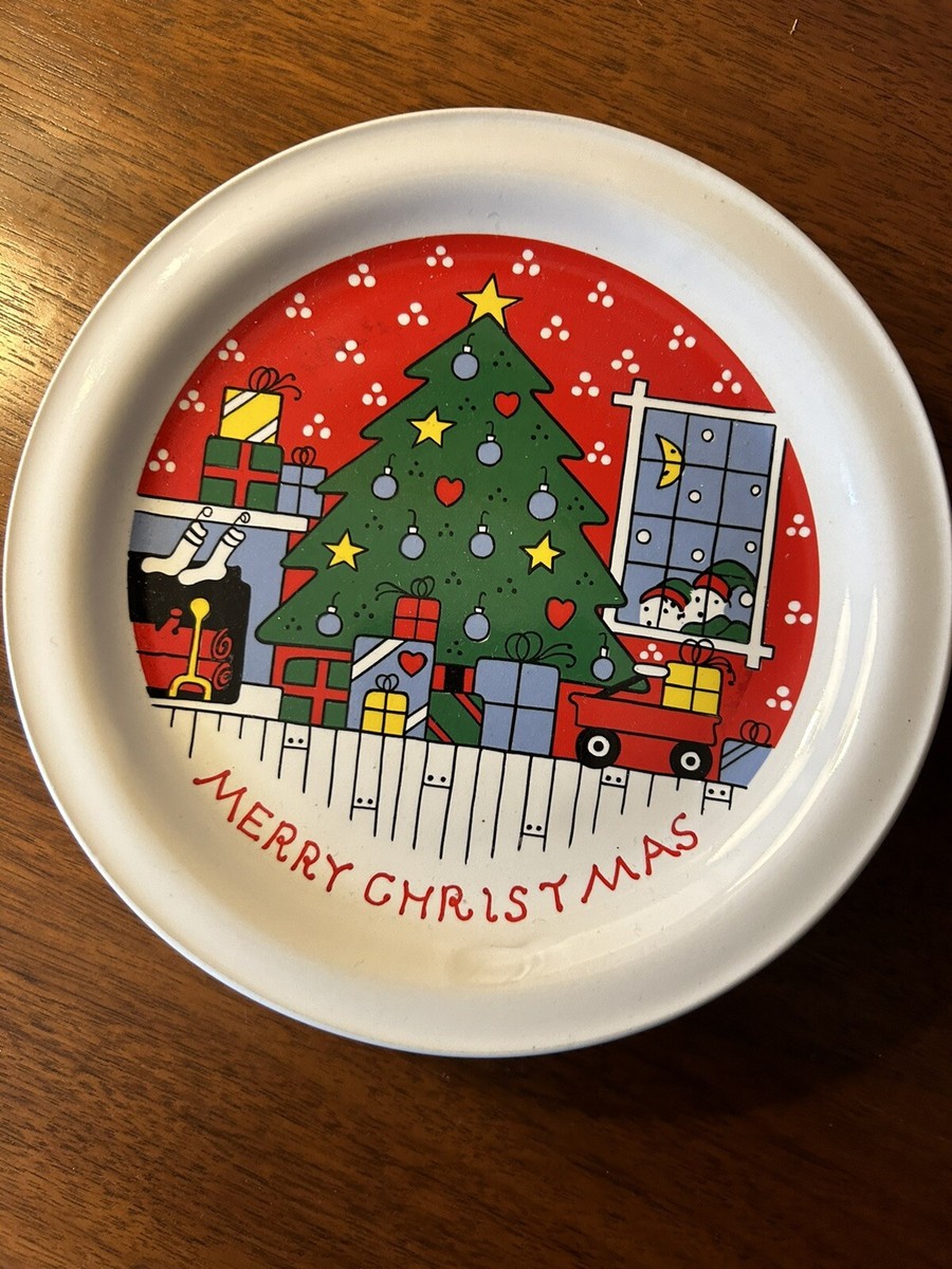 Lillian Vernon Merry Christmas Dessert Plates Set of 4 Tree VTG
