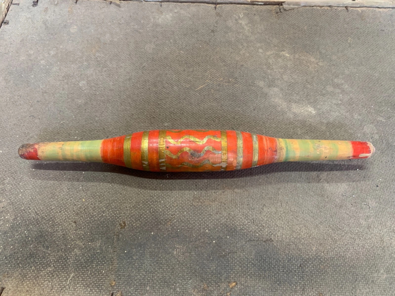 Antique Old Indian Handcrafted Wooden Lacquer Painted Indian Chapati Rolling Pin