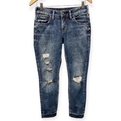 Silver Jeans 26 (US 2/4) Sam Boyfriend Jeans Mid Rise Womens Stretch  Distressed