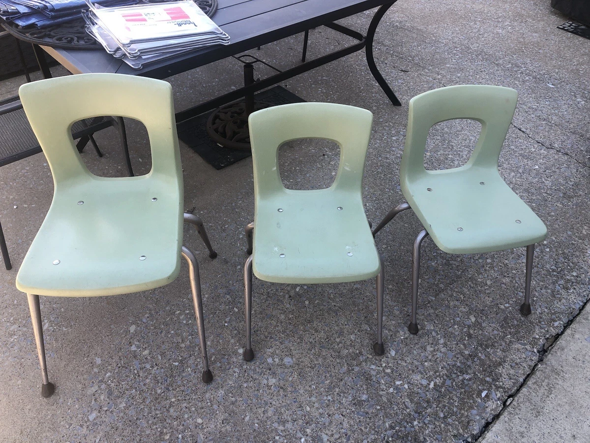 2 Brunswick Child Size Shell Chair Green Gray Legs Fiberglass School Mid Century