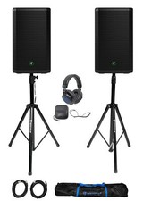 2 Mackie Thrash212 12" 1300W Powered DJ PA Speakers Stands Headphones Thrash 212