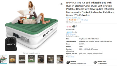 Leicht gebraucht_King Size Doppel Luftbett mit integrierter elektrischer Pumpe 203x152x46cm