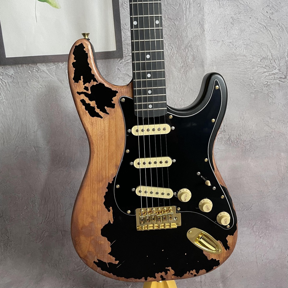 Factory Vintage Relic Black ST Electric Guitar Maple Neck