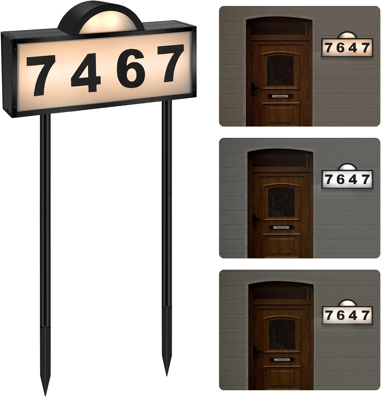 Solar House Numbers for Outside,  Solar Powered Address Sign, Waterproof outside