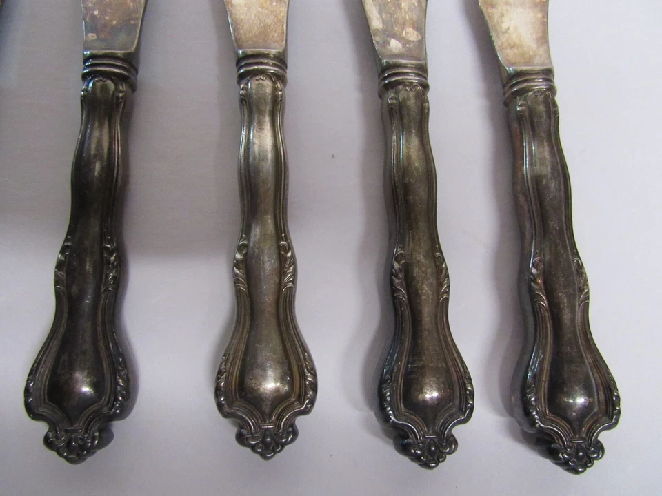 6 cuchillos huecos franceses antiguos internacionales de plata Faneuil (plata, 1908) 10" Foto 2 de 4