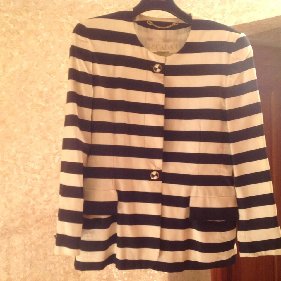 Chaqueta Blazer Mujer Escada Rayas Algodón Hecho en Alemania TALLA M Foto 3 de 4